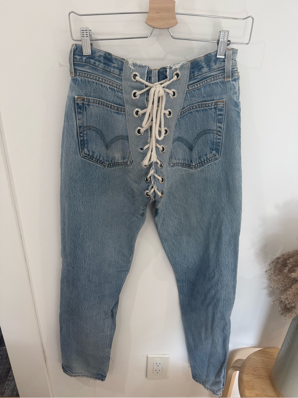 Classic Light Blue Lace-Up High-Waist Women’s Jeans